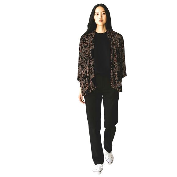 ALEX Evenings Sparkle Open Jacket in Black Velvet w/Copper Sparkle Size S - Picture 2 of 4